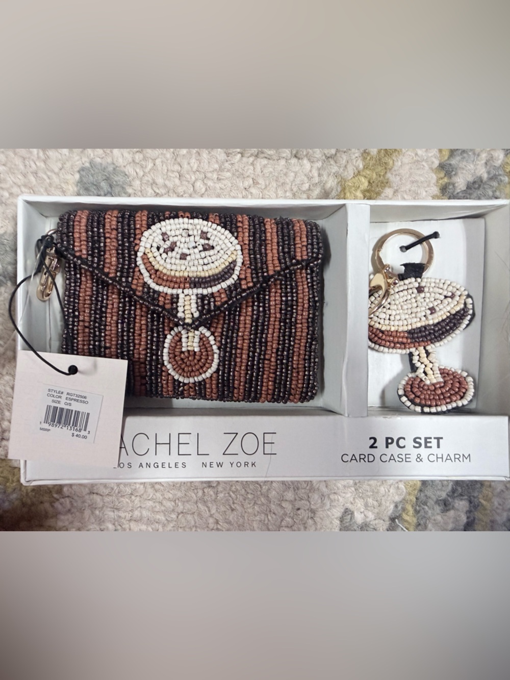 Espresso hand beaded coin pouch & matching keychain
